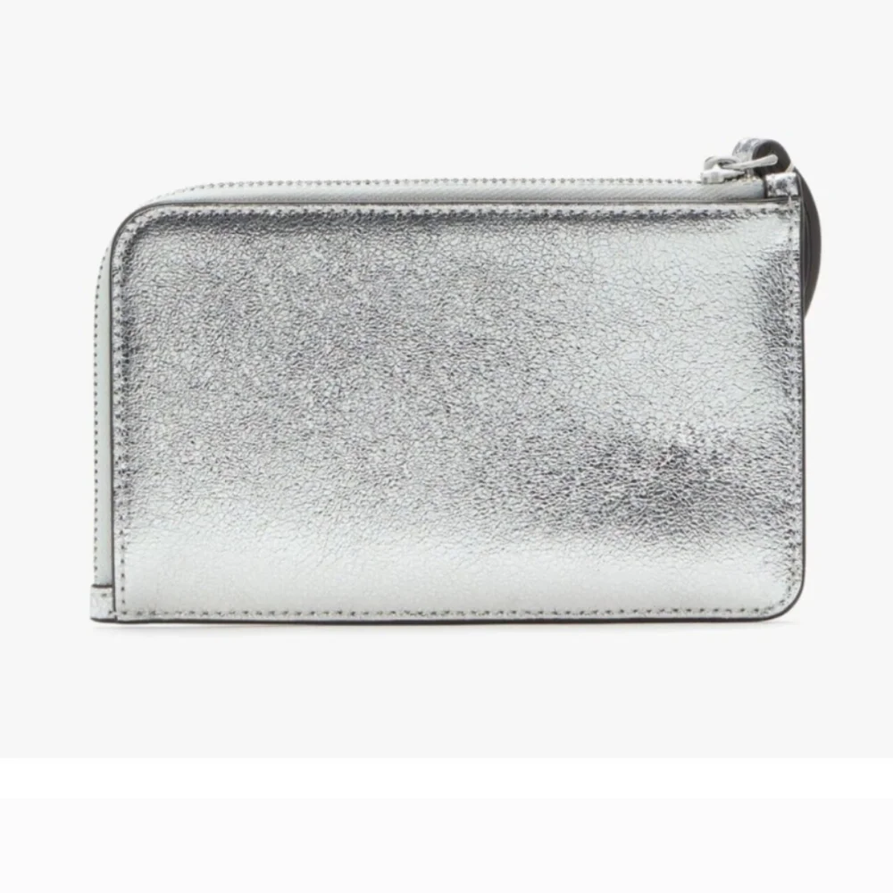 Kate Spade Lucy Small Silver Zip Around Wristlet Retail $99